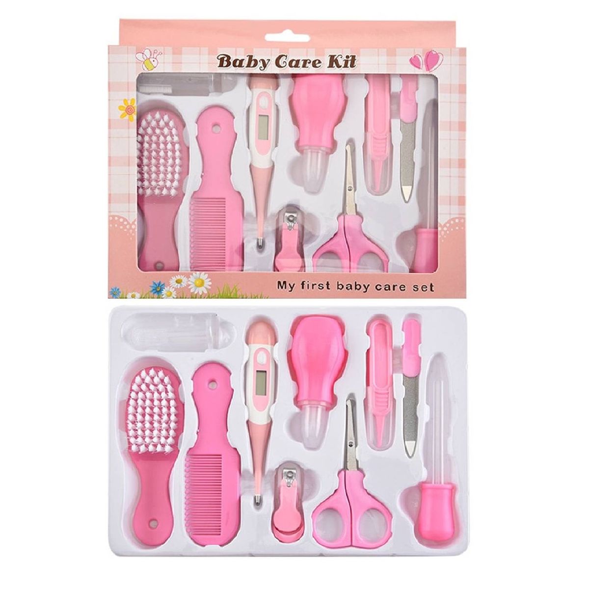 GENERICO - SET DE LIMPIEZA PARA BEBE CON TERMOMETRO ROSADO BABY CARE