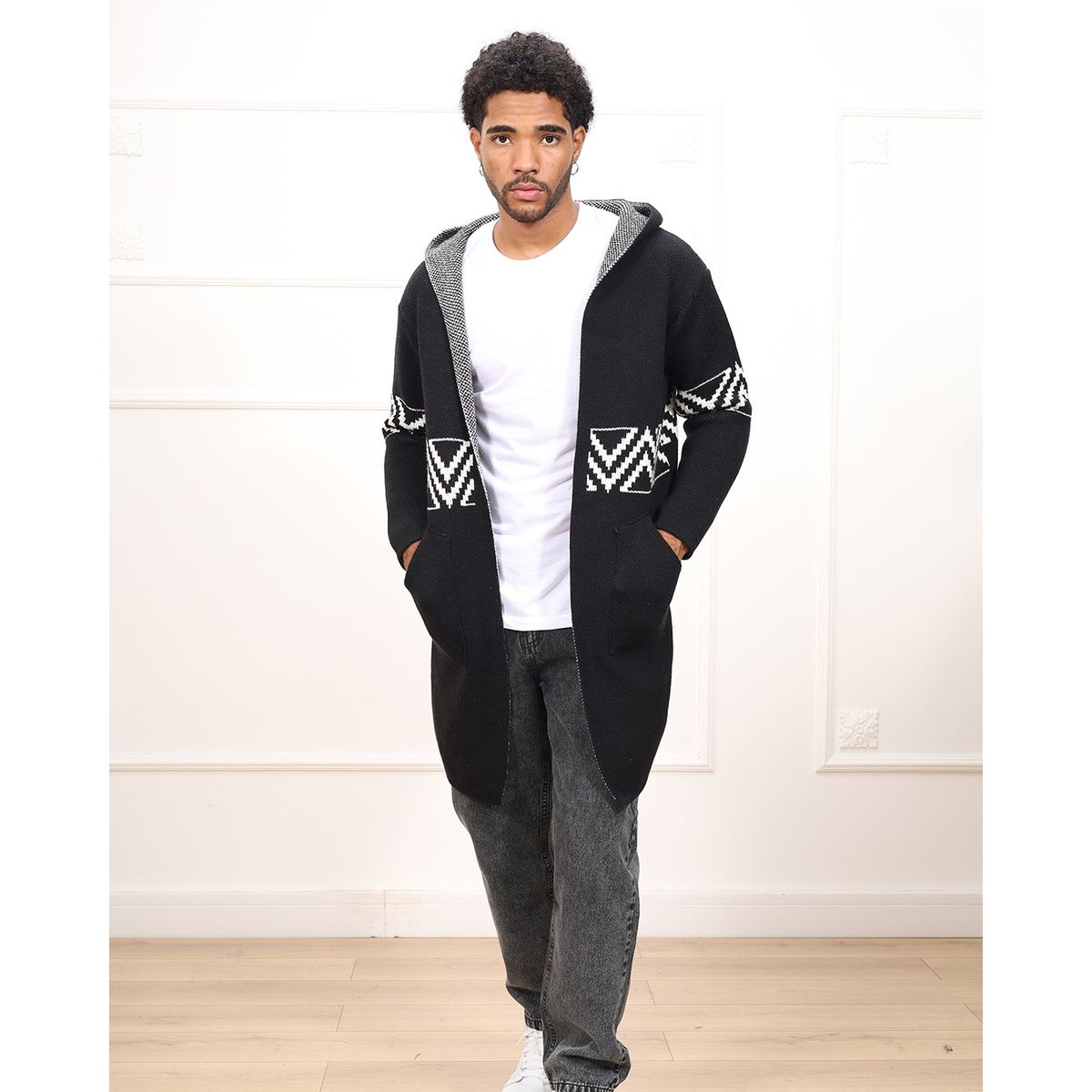 DM DEXMEN - Abrigo Dexmen Tejido Fred con Diseño Negro