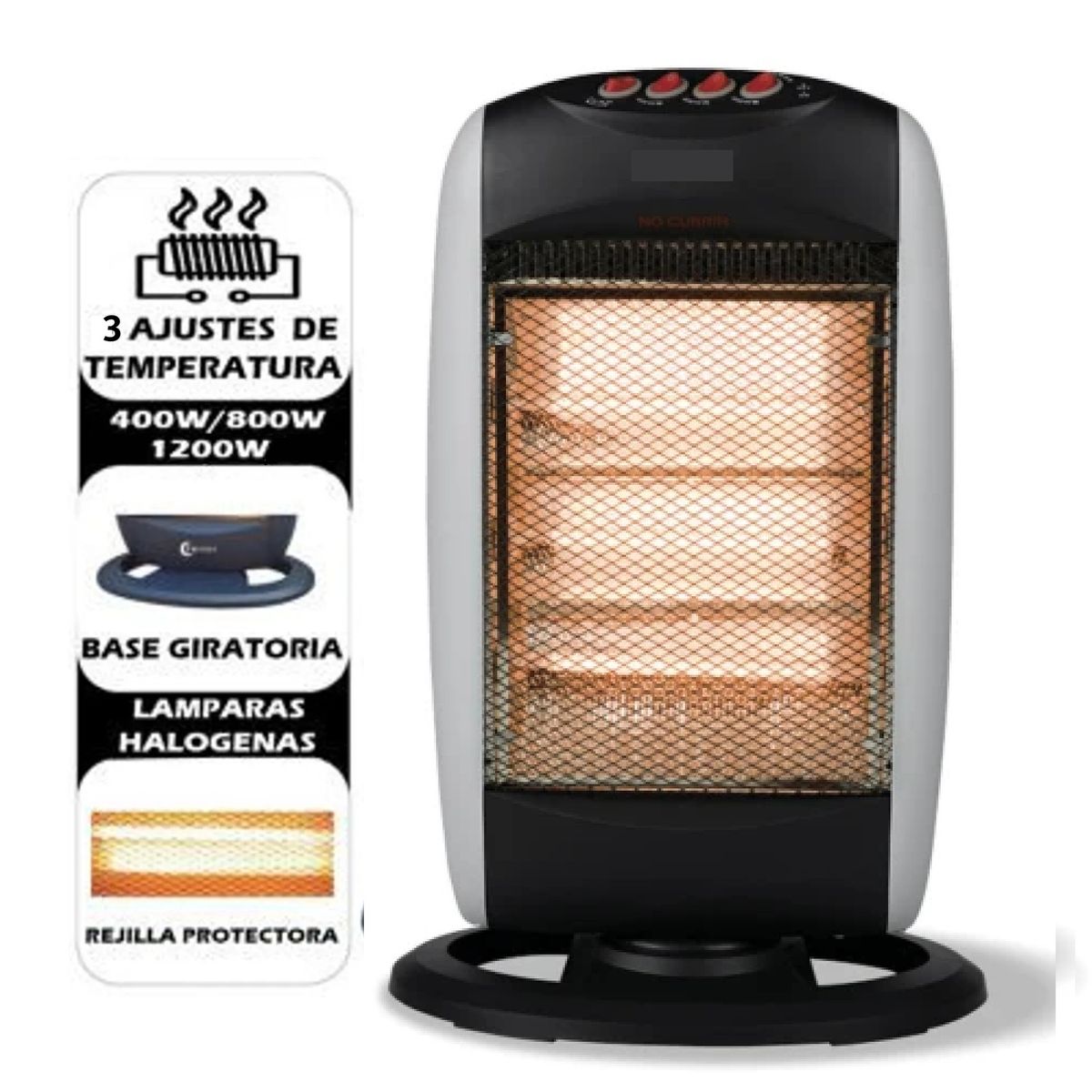 GENERICO - Calefactor Estufa Giratorio con 3 Focos 1200 Wats