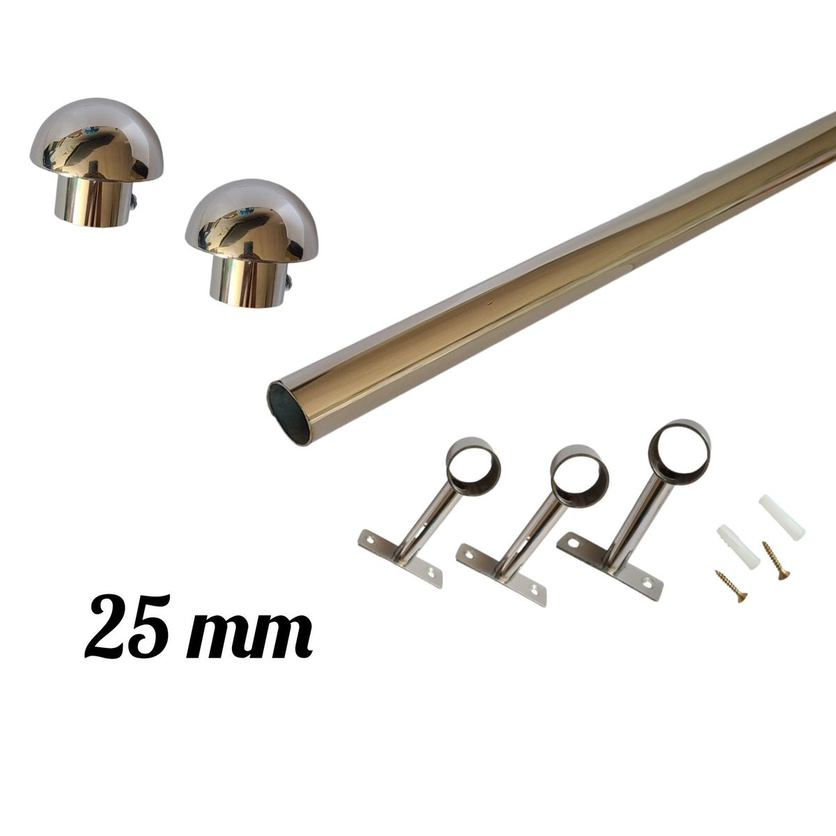 GENERICO - Pack Cortinero de Acero con Hongo de 3.00 MTS 1" - 25 MM