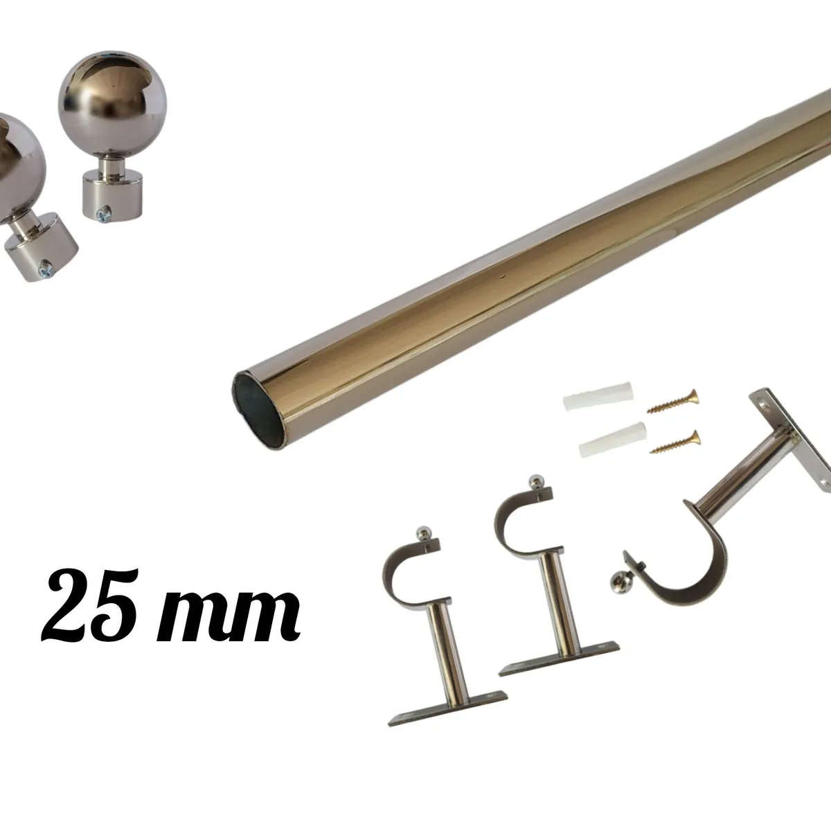 GENERICO - Pack Cortinero de Acero con Bola de 3.00 MTS 1" - 25 MM