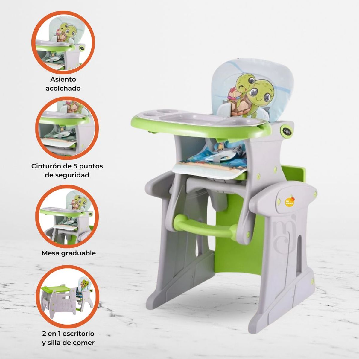 VOYAGE - Silla de Comer Escritorio 3 en 1 »SAFARI TURTLE» Green