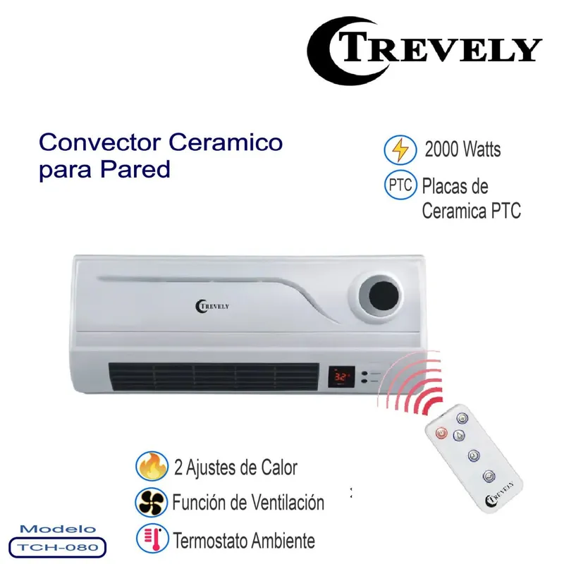 TREVELY - Calentador Ceramico Pared Trevely Control Remoto