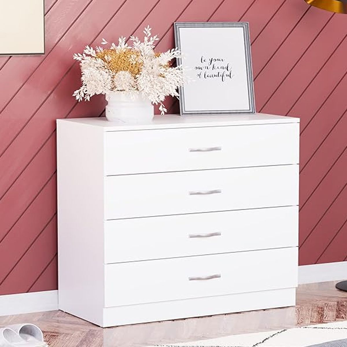 PELIKANO - Comoda Melamina Blanco 1m + Velador Blanco