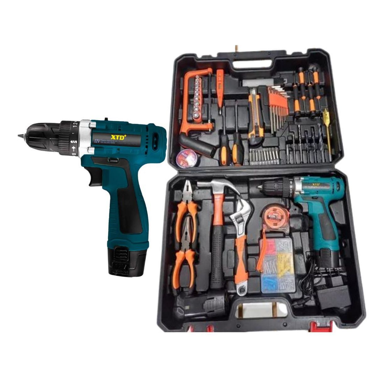 XTD - Set De Herramientas Y Taladro Inalámbrico 12V XTD - 108 Pzs