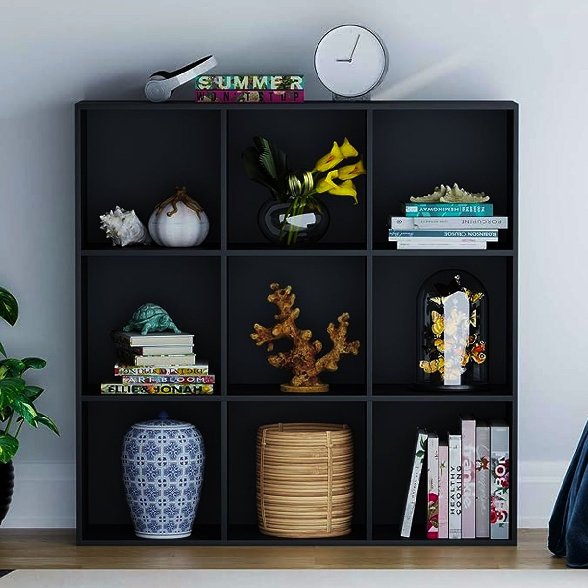 GENERICO - Librero Organizador 9 Divisiones Melamina Negro 1.20m