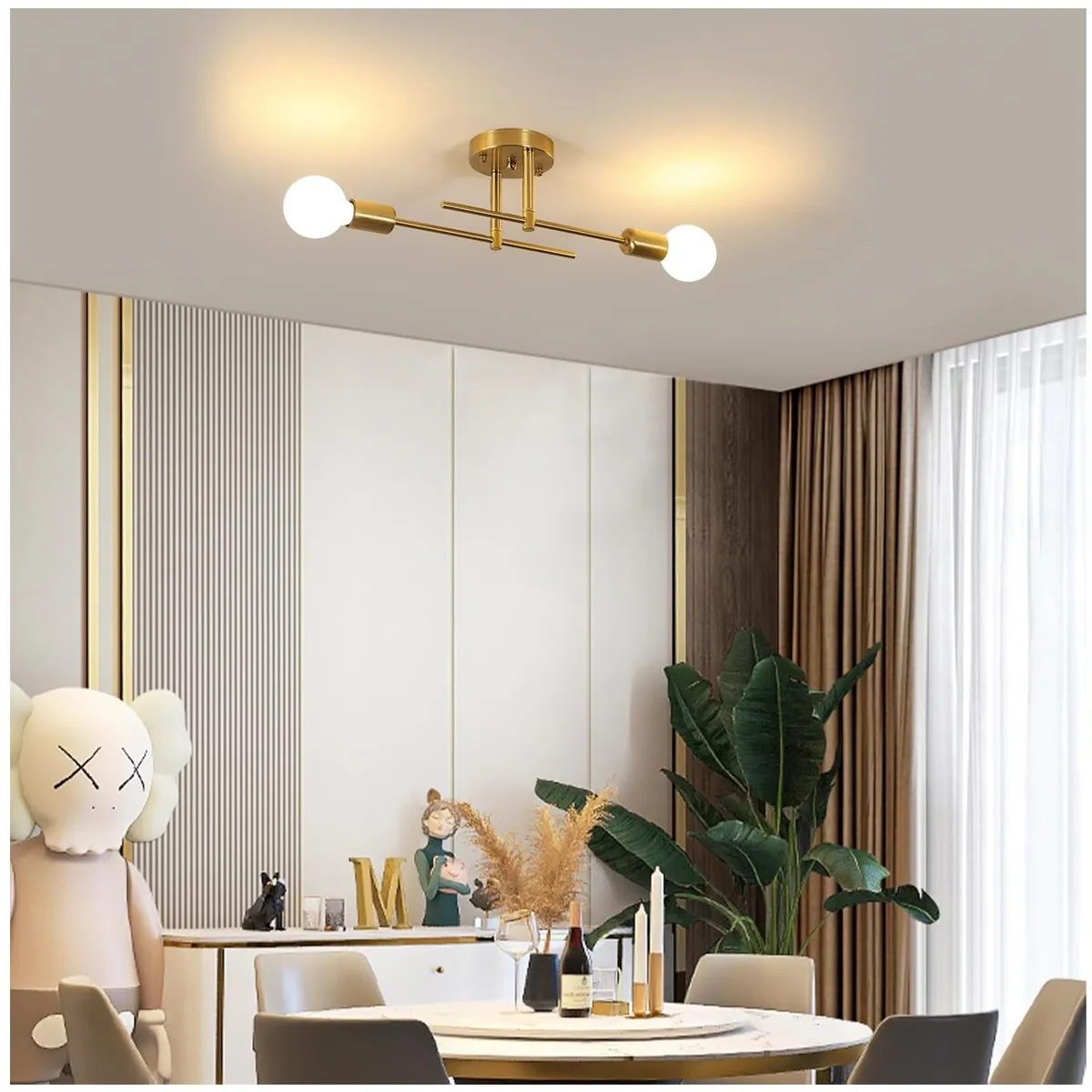 GENERICO - Lámpara de techo 2 luces dorado sin focos