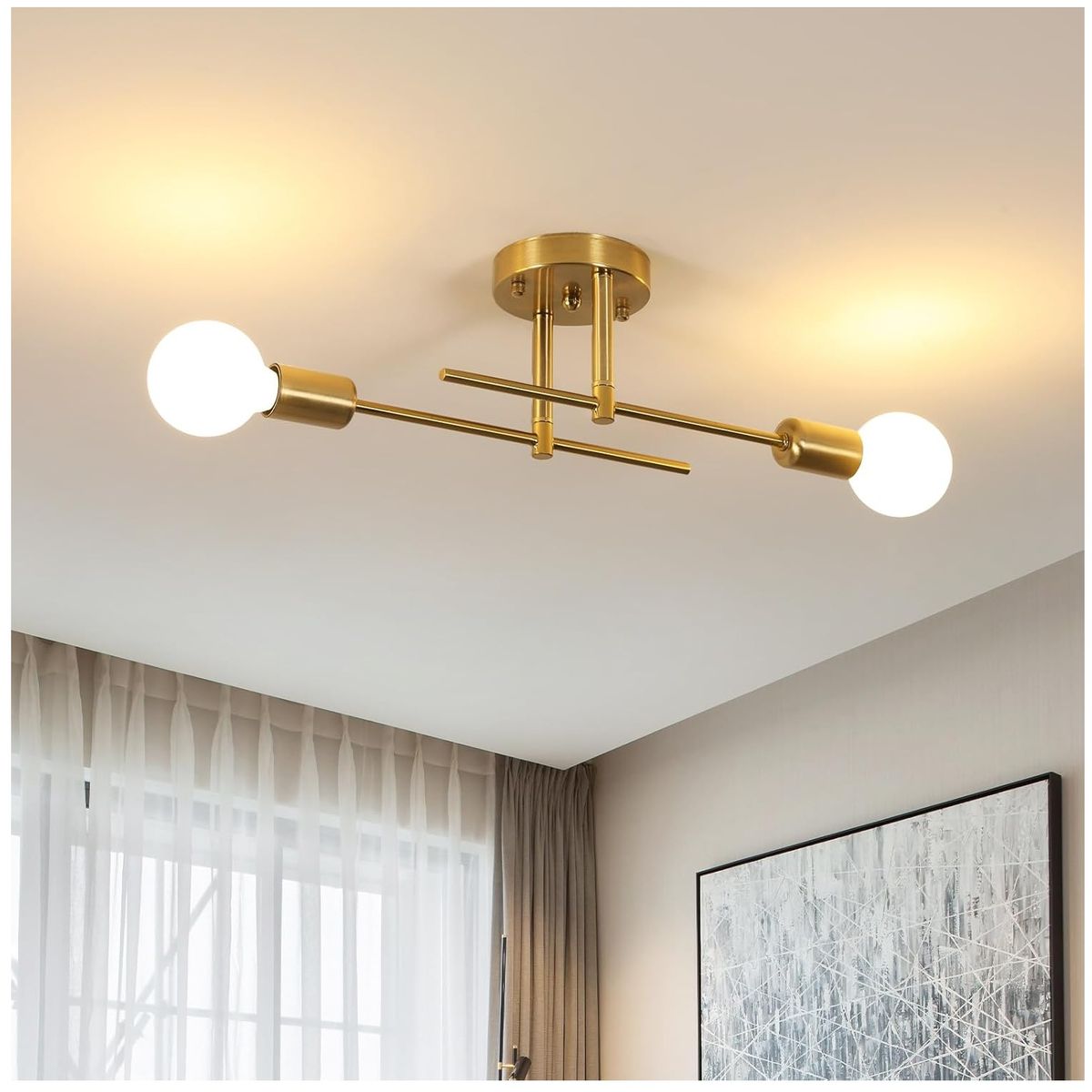 GENERICO - Lámpara de techo 2 luces dorado sin focos