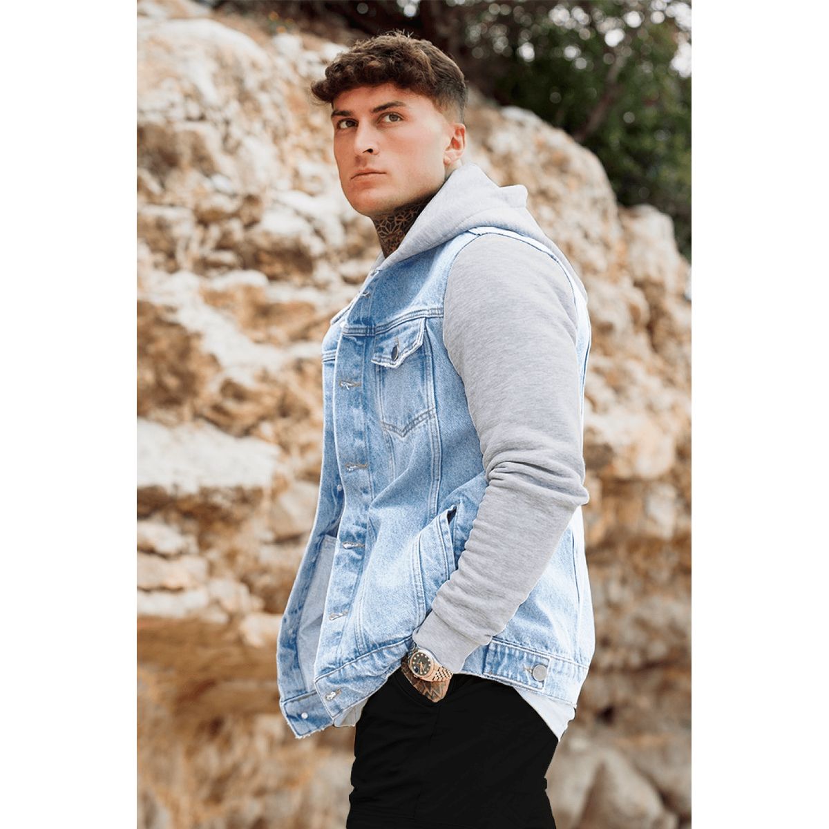 GENERICO - Casaca Jean afranelado Hombre