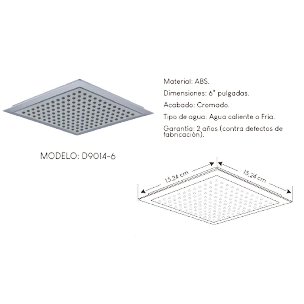 GENERICO - Difusor Cabeza Ducha Española 6" para agua caliente y fría