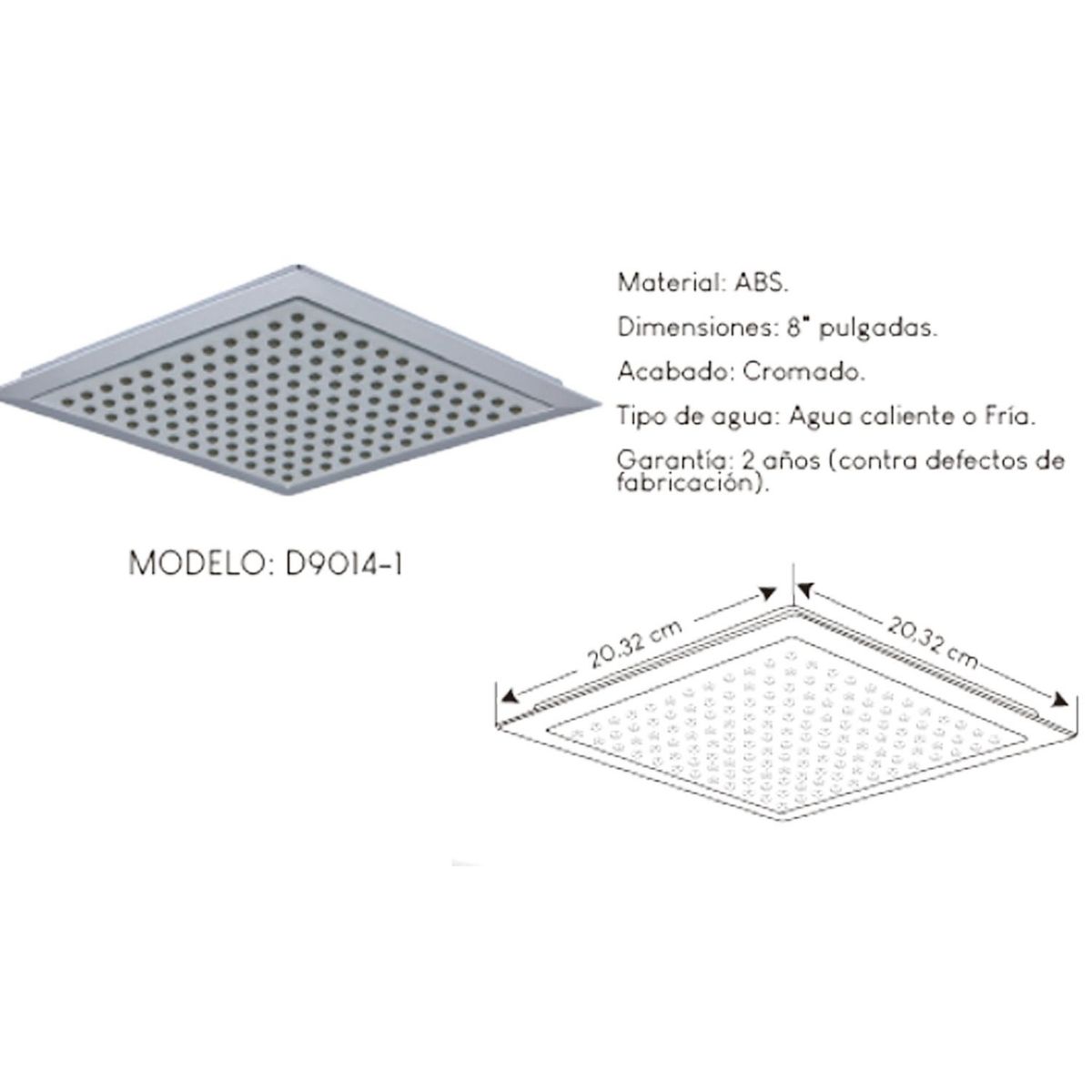GENERICO - Difusor Cabeza Ducha Española 8" para agua caliente y fría