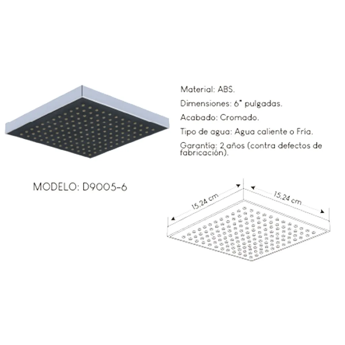 GENERICO - Difusor Cabeza Ducha Española 6" para agua caliente y fría