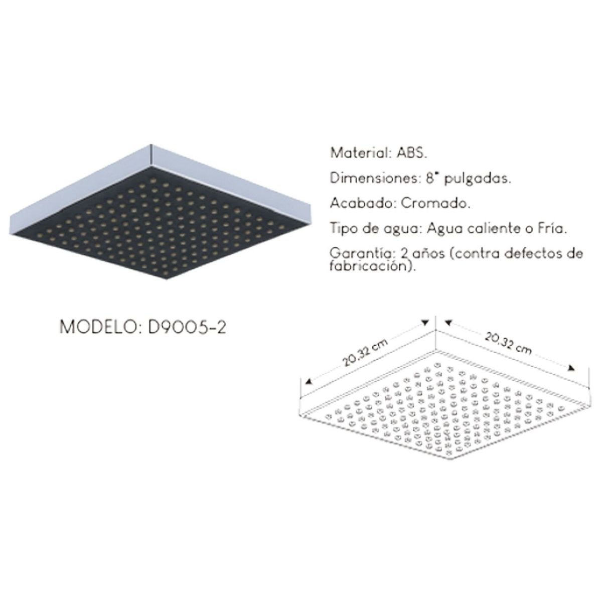 GENERICO - Difusor Cabeza Ducha Española 8" para agua caliente y fría