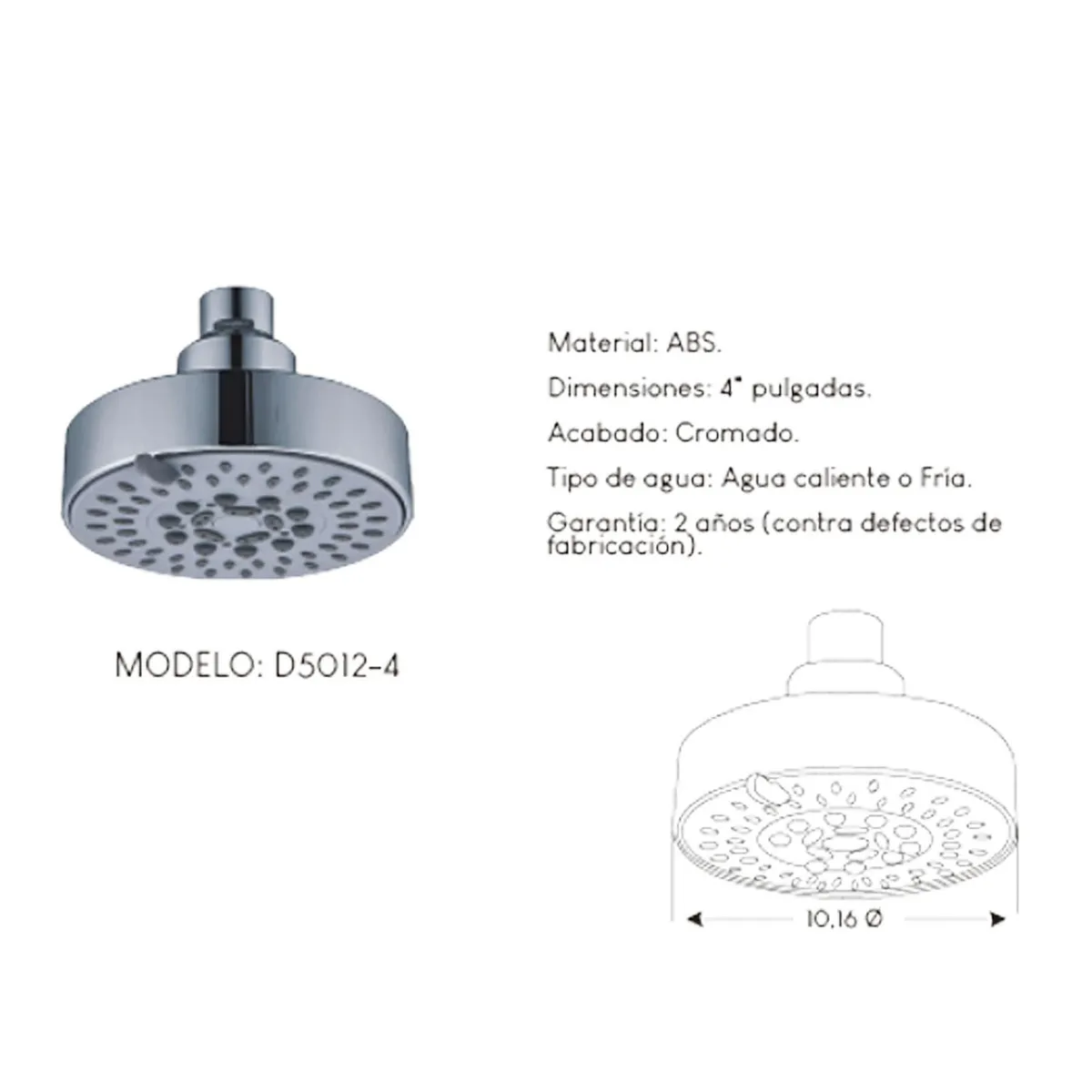 GENERICO - Difusor Cabeza Ducha Española 4" para agua caliente y fría