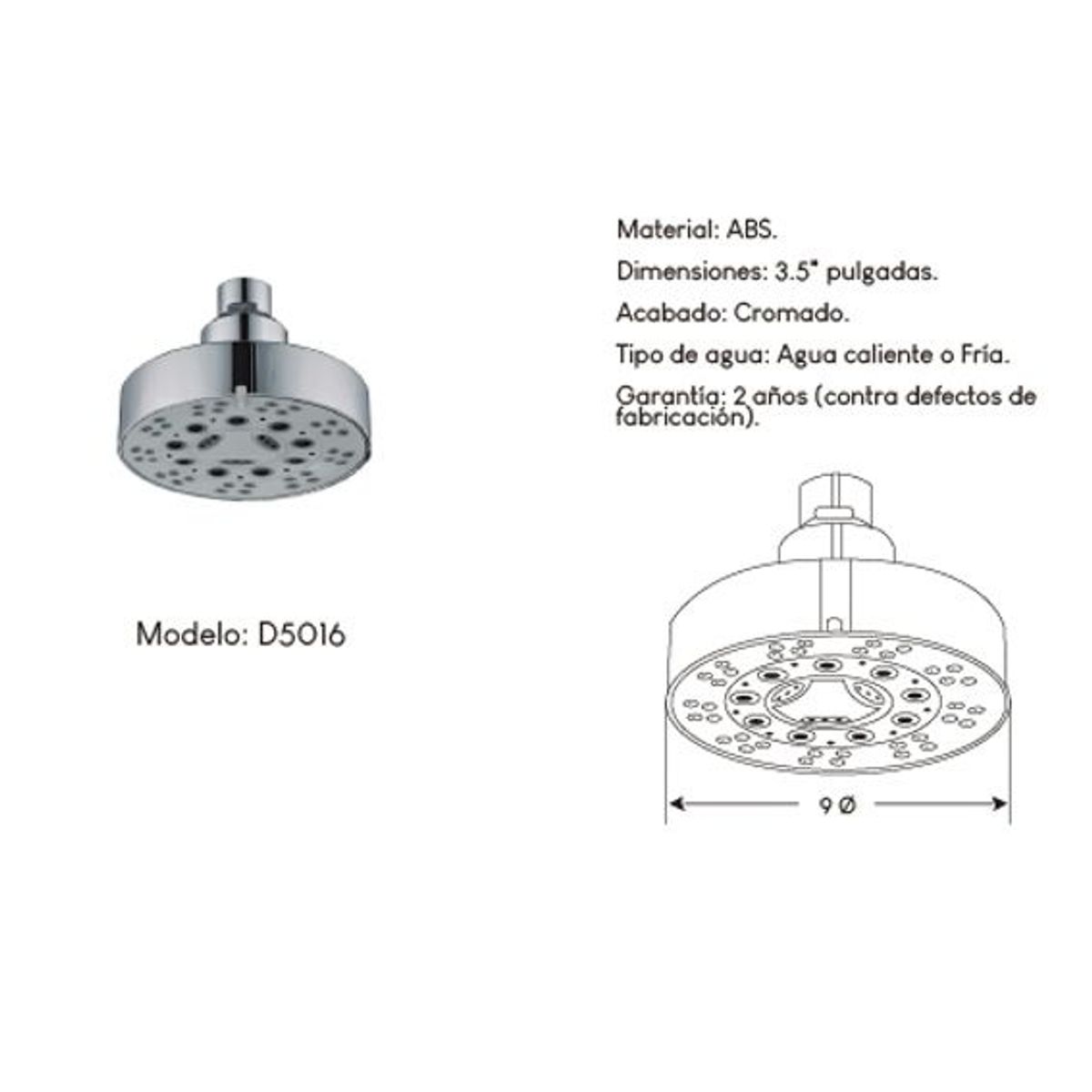 GENERICO - Difusor Cabeza Ducha Española 3.5" para agua caliente y fría