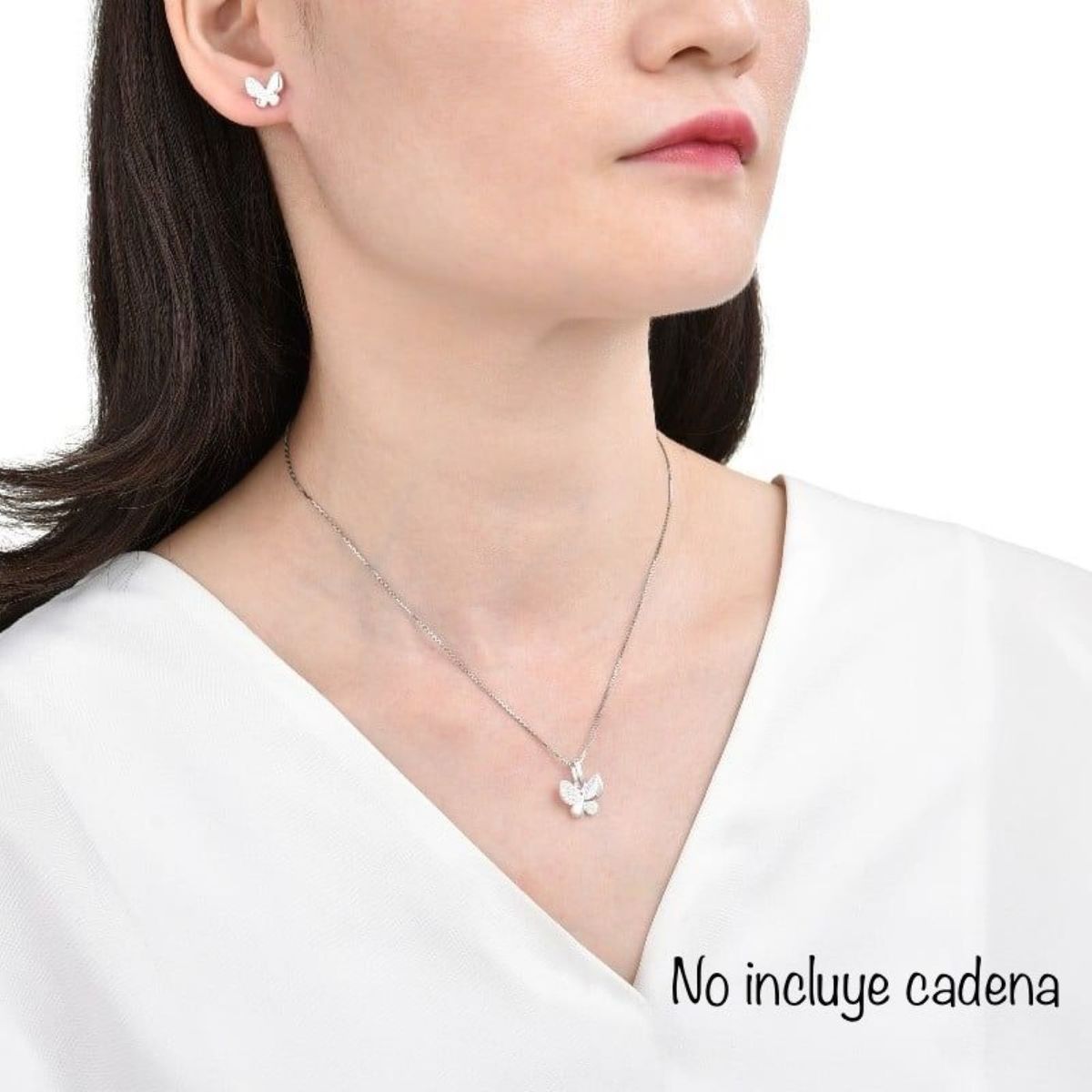 ESPIRAL ROJO - Juego de Aretes y Dije Mariposa con Brillos - Plata