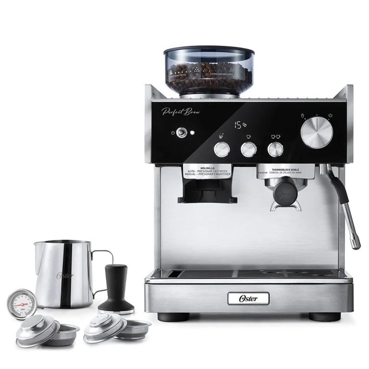 OSTER - Cafetera Oster BVSTEM7400 para Espresso con Molinillo Inteligente