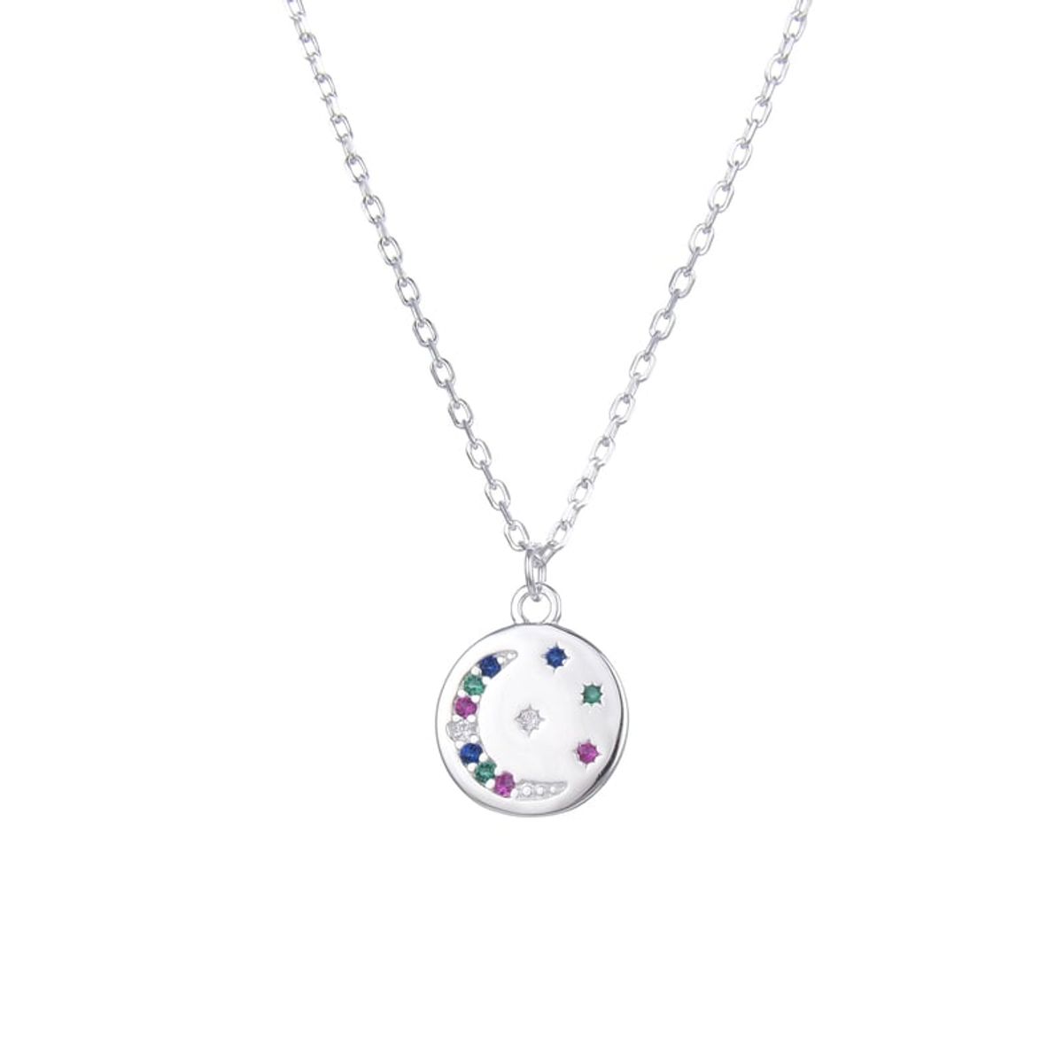 ESPIRAL ROJO - Collar Luna y Estrellas con Brillos - Plata