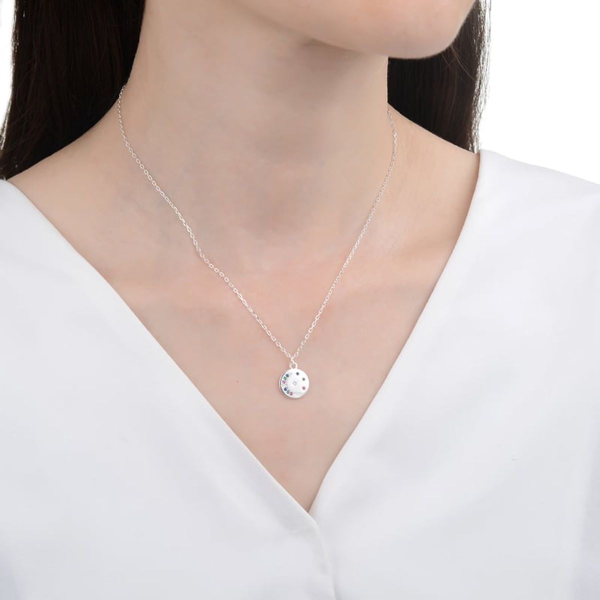 ESPIRAL ROJO - Collar Luna y Estrellas con Brillos - Plata