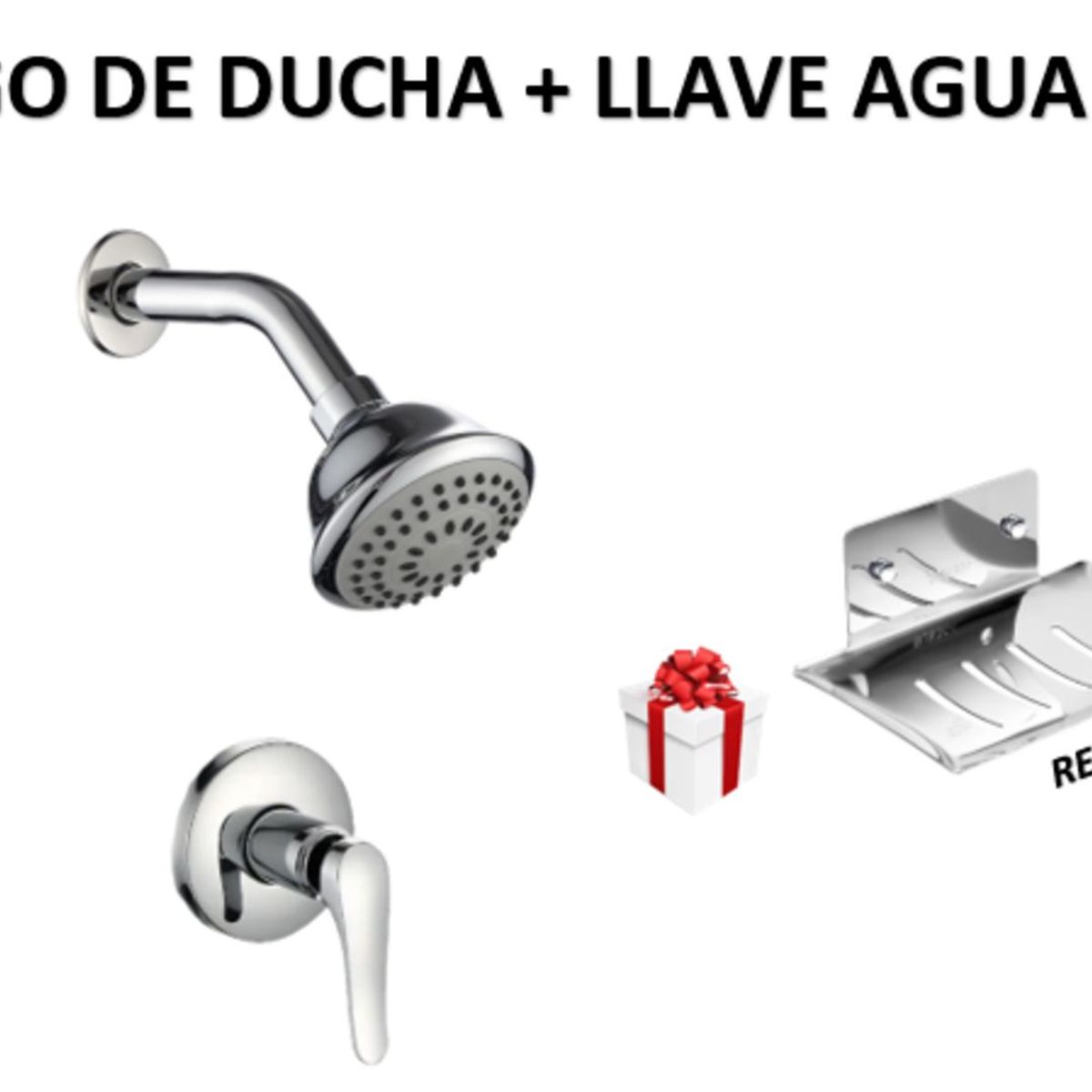 GENERICO - JUEGO DE DUCHA + LLAVE AGUA FRIA Y JABONERA ACERO REGALO