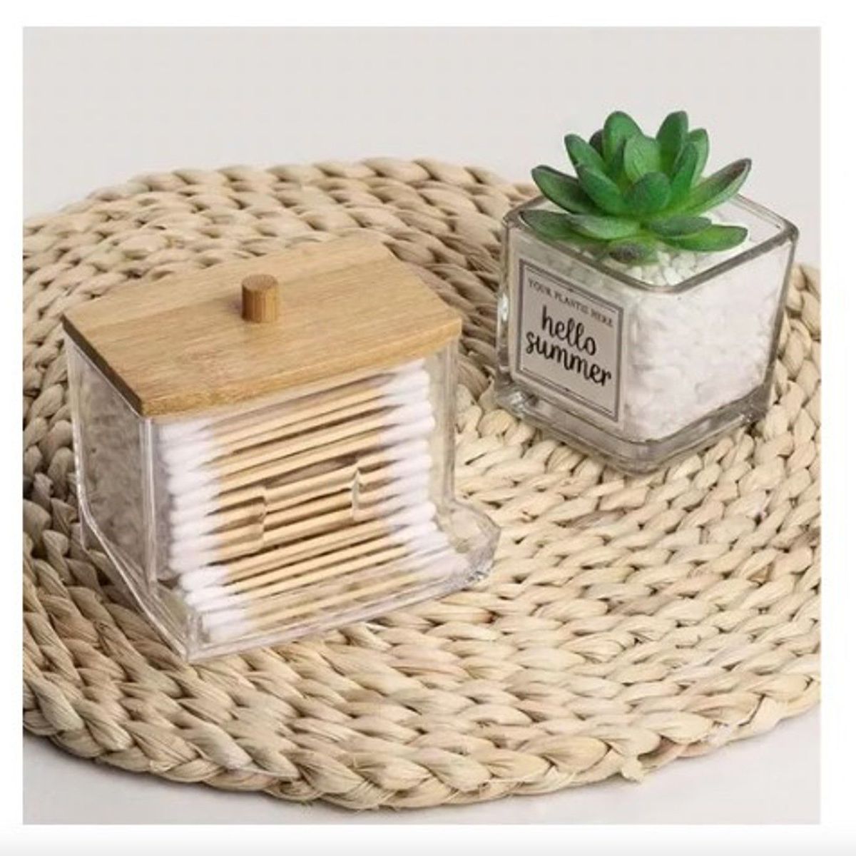 GENERICO - Organizador De Hisopos Acrilico Con Tapa Madera