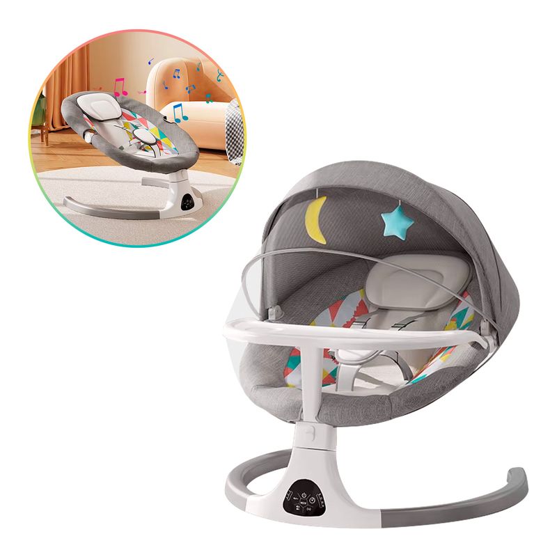 BABYPAL - Mecedora para Bebe Electrica Bluetooth Mosquitero Gris