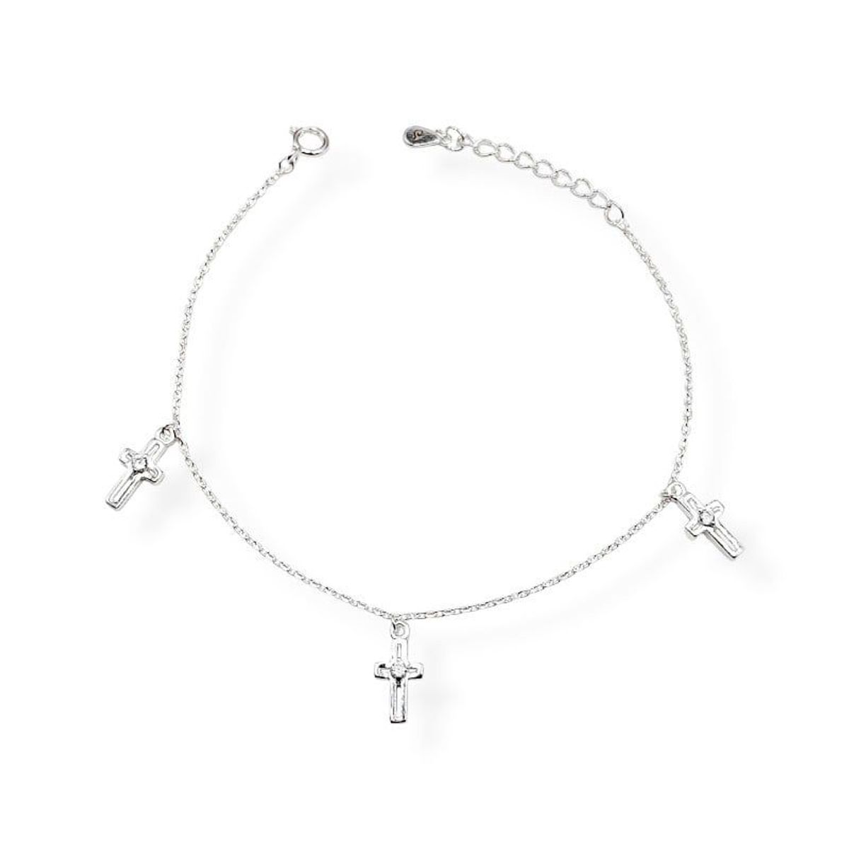SANTORAL - Pulsera Cruces Colgantes con Brillo - Plata