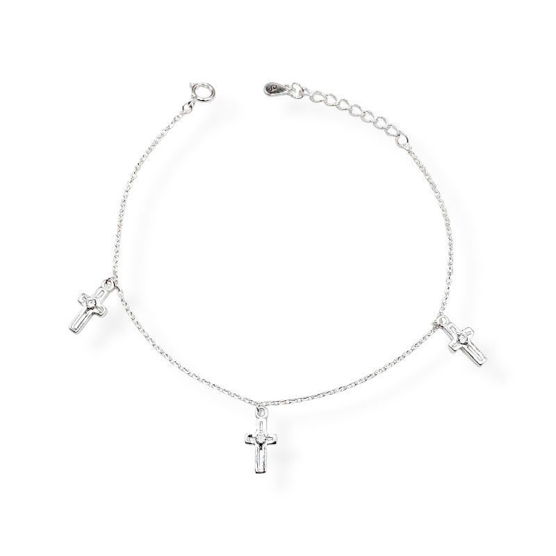 SANTORAL - Pulsera Cruces Colgantes con Brillo - Plata