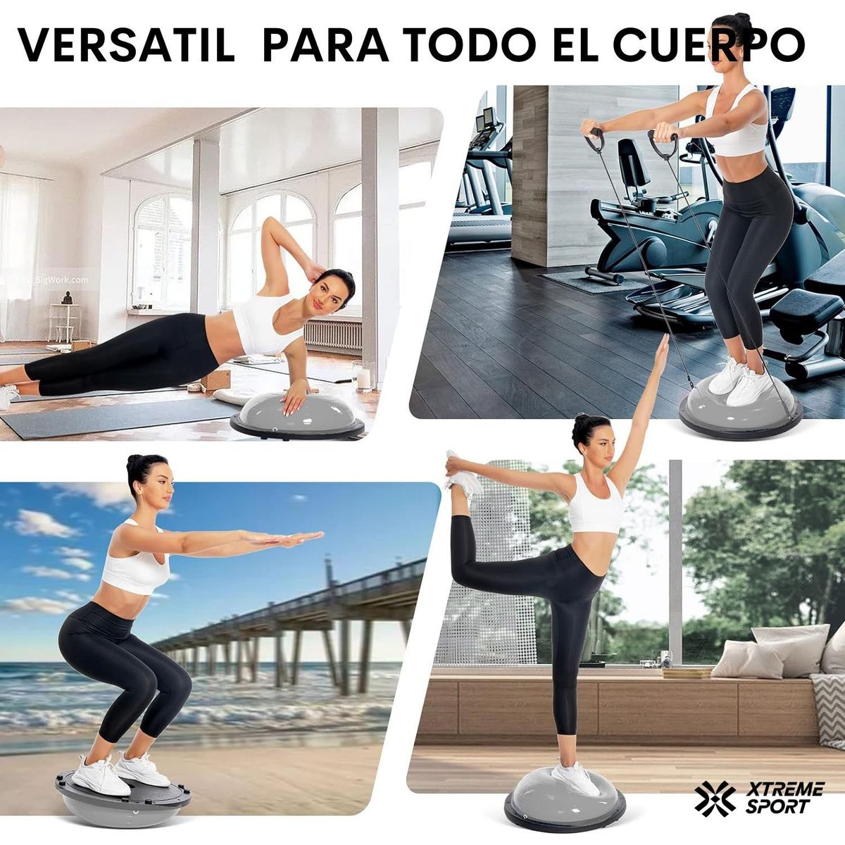 XTREME SPORT - Balon Bosu + Ligas  soporte 150kg Pelota de Equilibrio