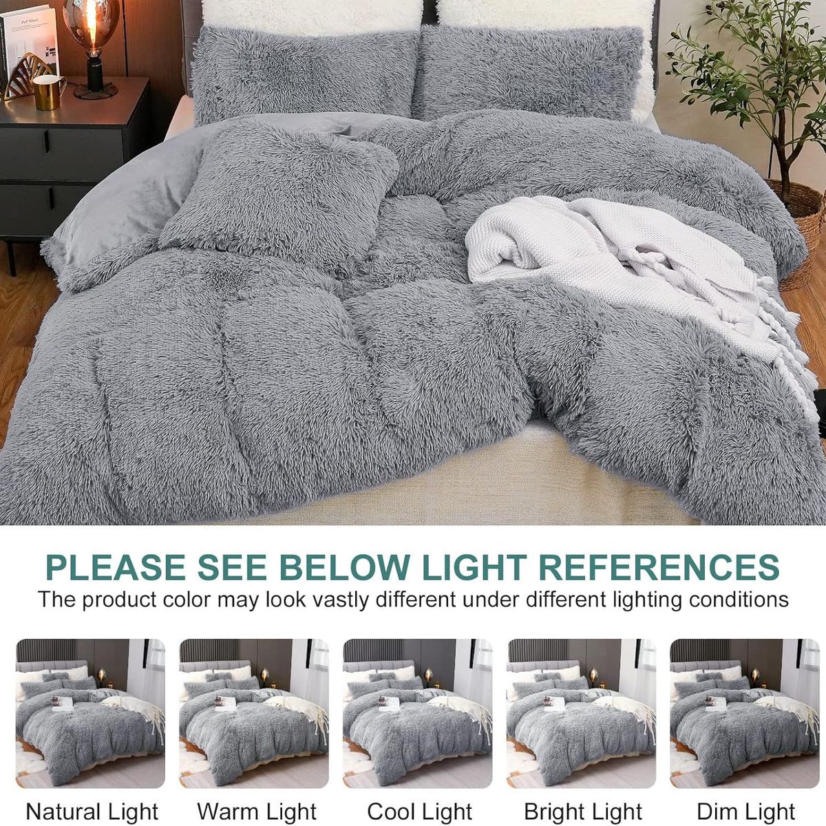 GENERICO - EDREDÓN PIEL DE OSO KING + 2 FUNDAS DE ALMOHADA PLATA