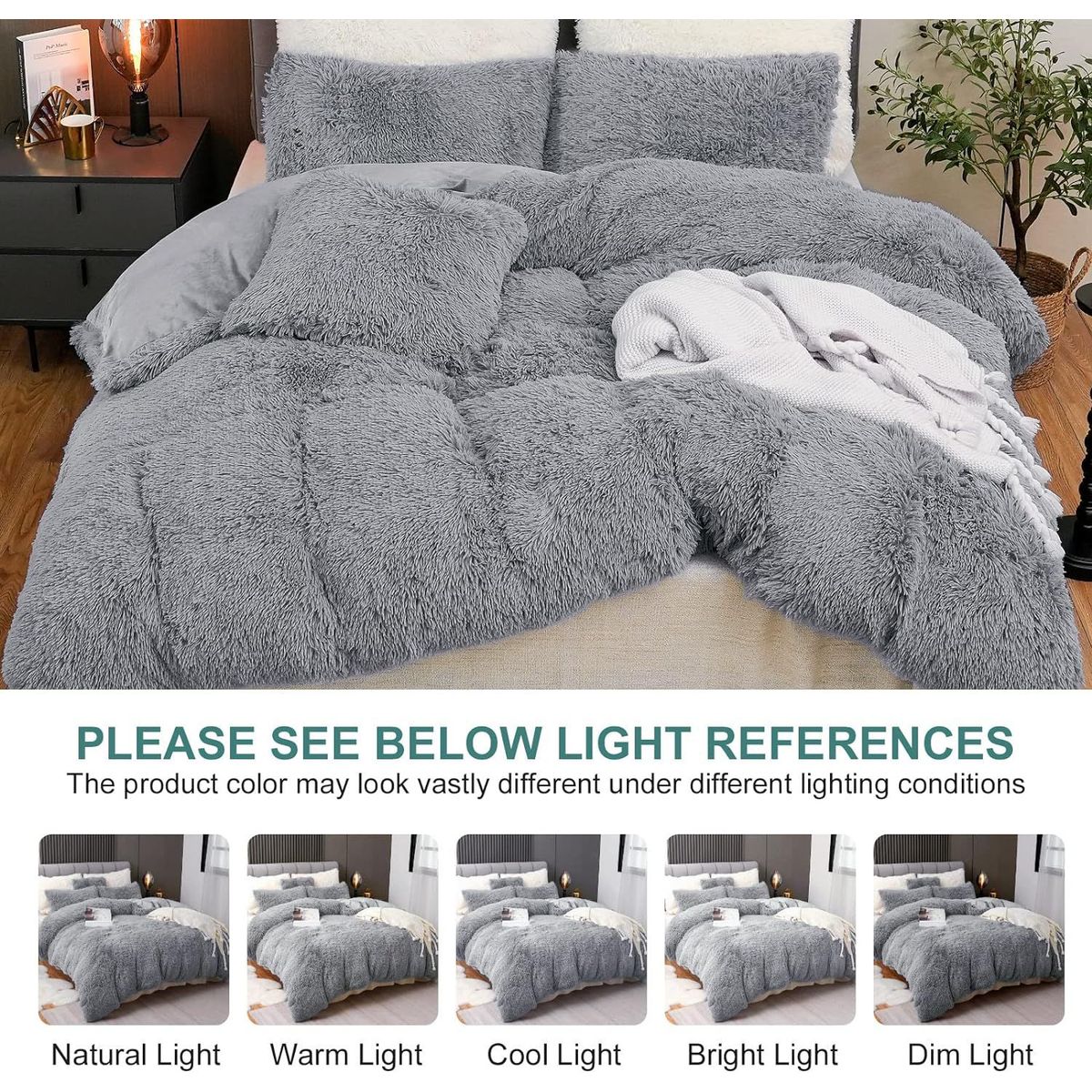 GENERICO - EDREDÓN PIEL DE OSO KING + 2 FUNDAS DE ALMOHADA PLATA