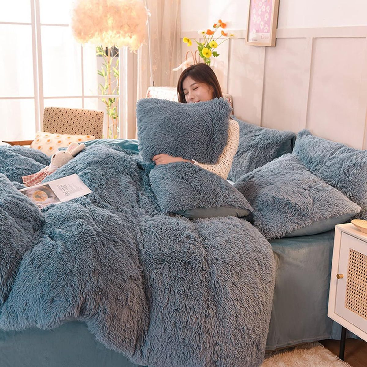 GENERICO - EDREDÓN PIEL DE OSO KING+ 2 FUNDAS DE ALMOHADA VERDE CEMENTO