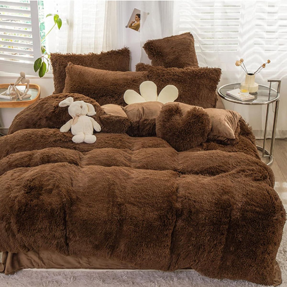 GENERICO - EDREDÓN PIEL DE OSO KING + 2 FUNDAS DE ALMOHADA MARRON