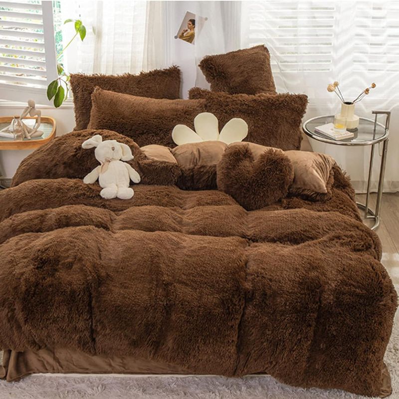 GENERICO - EDREDÓN PIEL DE OSO KING + 2 FUNDAS DE ALMOHADA MARRON