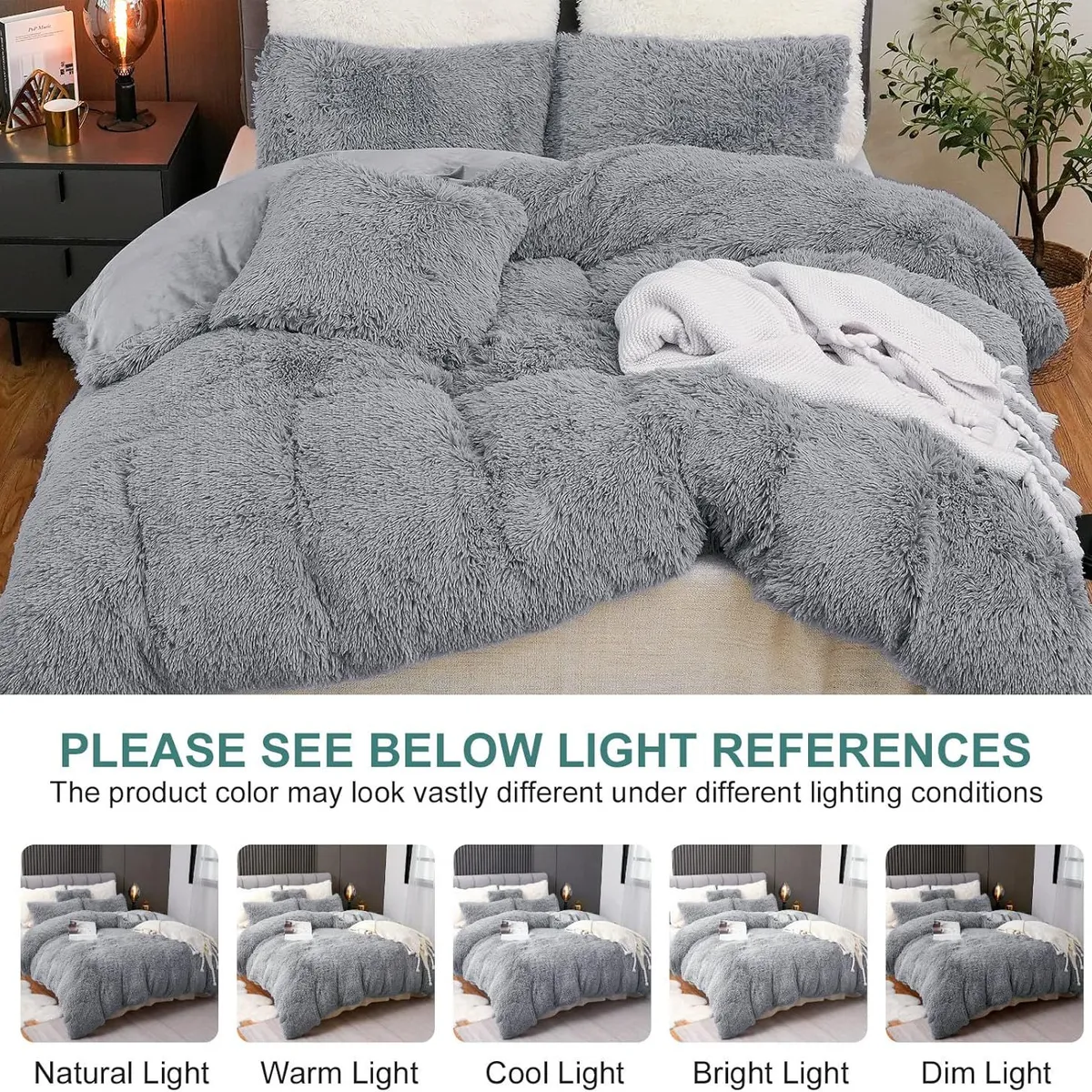 GENERICO - EDREDÓN PIEL DE OSO PLAZA Y MEDIA + 1 FUNDAS DE ALMOHADA PLOMO