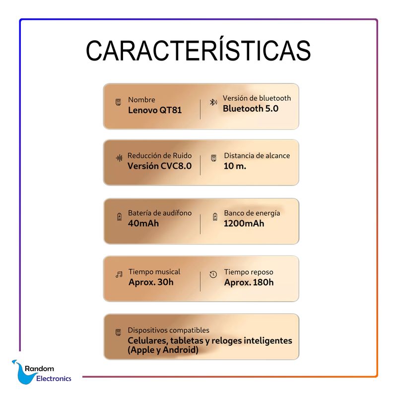 LENOVO QT81 AUDIFONOS INALAMBRICOS BLUETOOTH TACTIL ANDROID