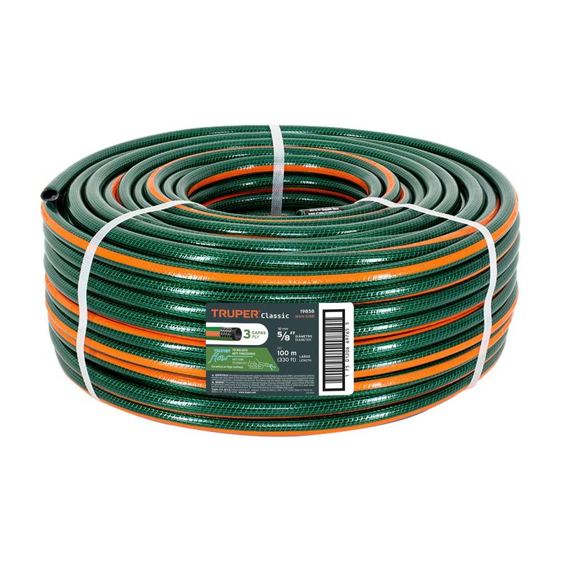 TRUPER - Manguera 5/8" de Riego para Agua Reforzada 3 Capas 100Mt 19858 Truper