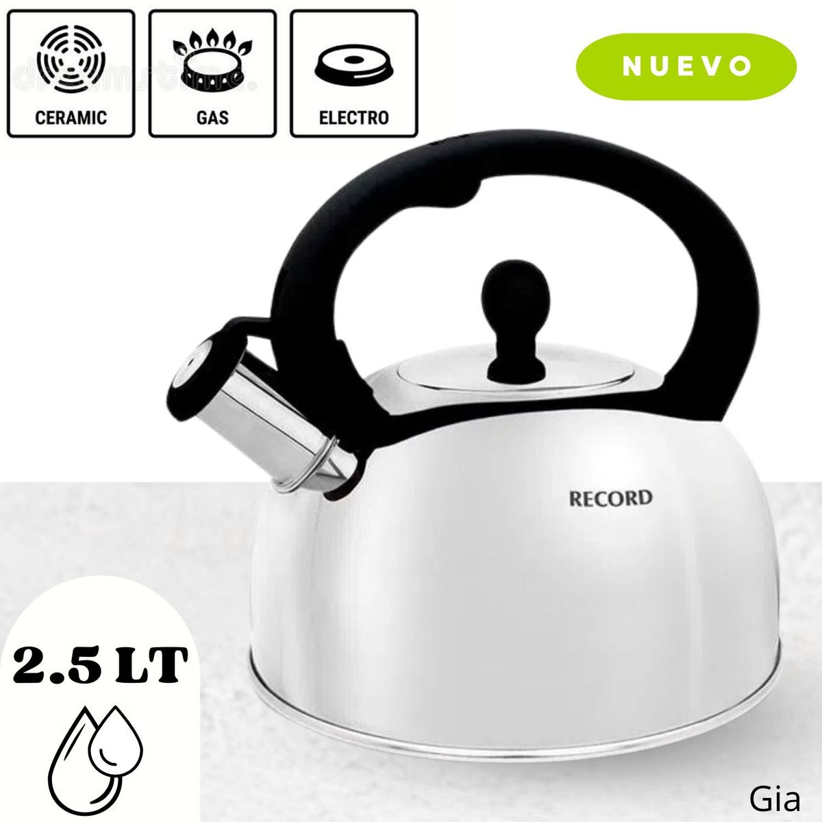 RECORD - Tetera Gia Plus Acero Inoxidable 2.5 L