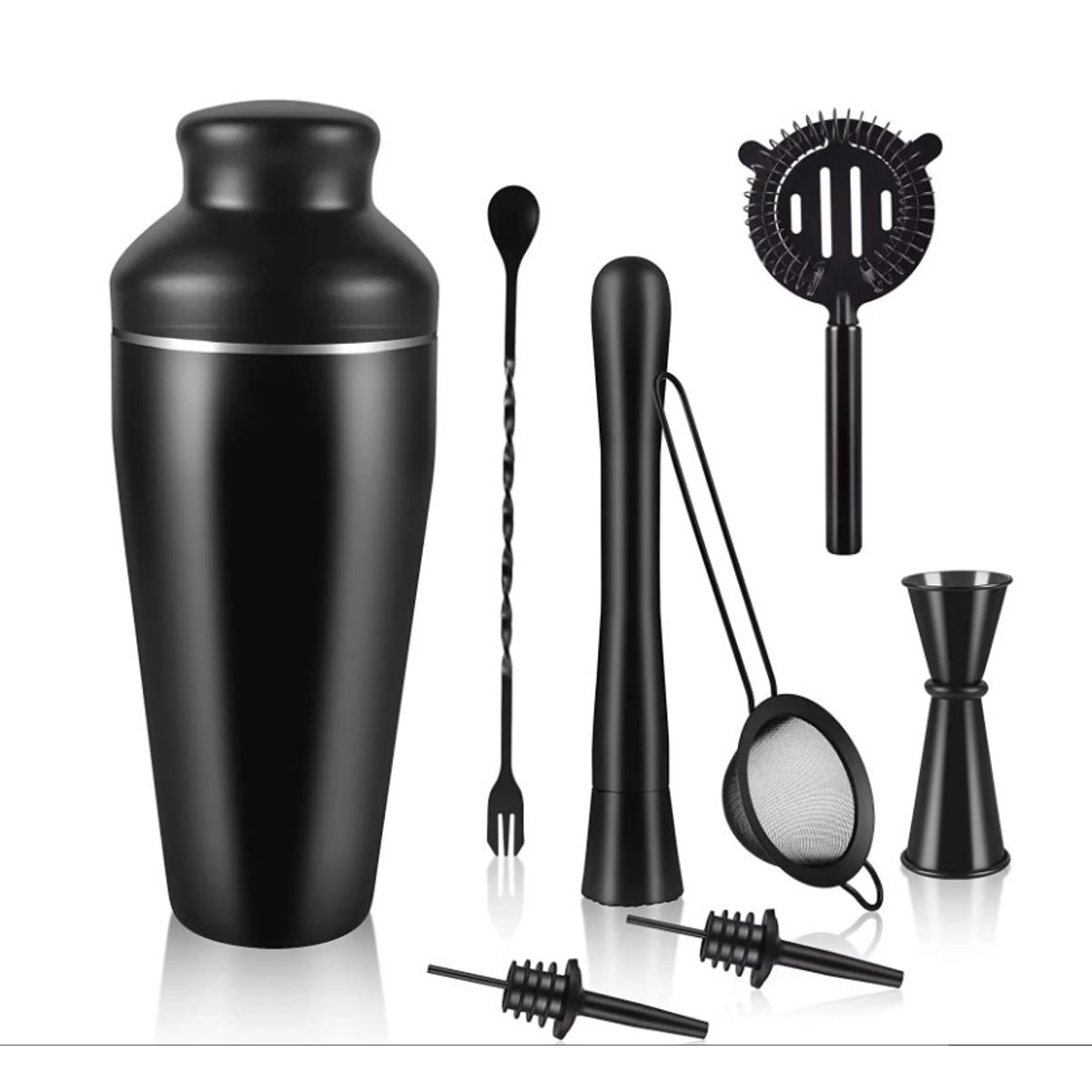 GENERICO - Kit Bartender Coctelero de 8 Piezas Negro de Acero Inoxidable