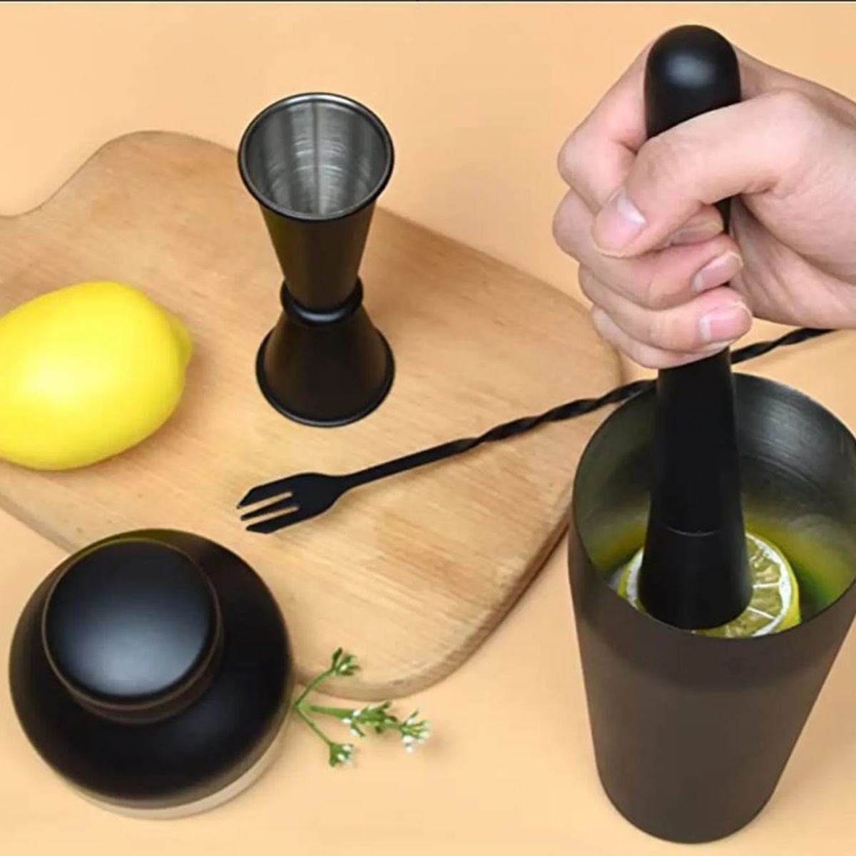 GENERICO - Kit Bartender Coctelero de 8 Piezas Negro de Acero Inoxidable