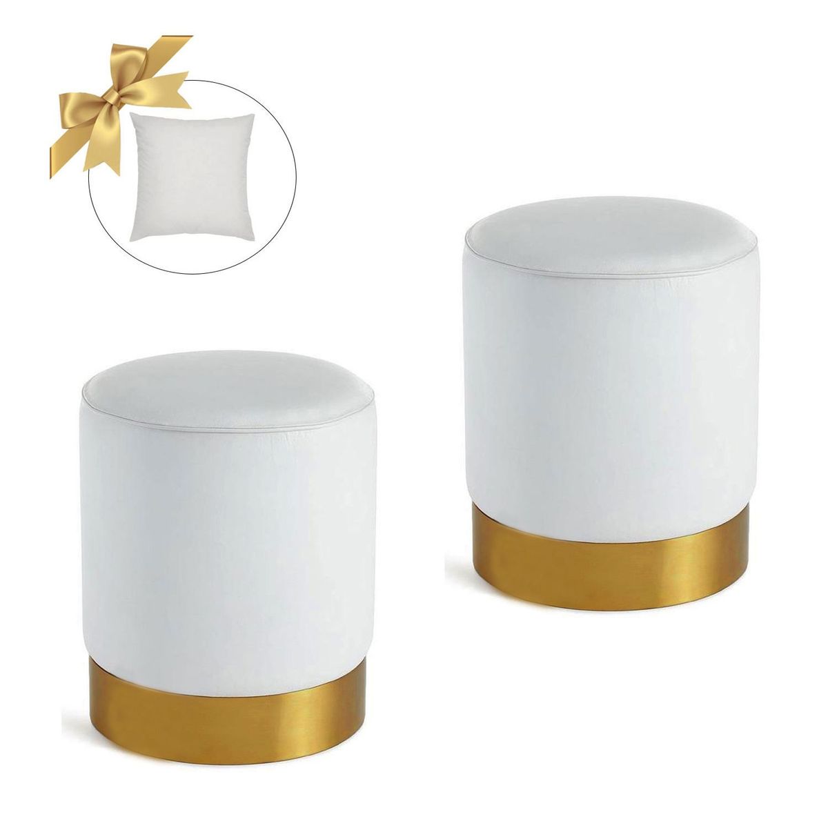 GENERICO - 2 Puff Siena Redondo con Base Metálica Ivory + 1 Cojín