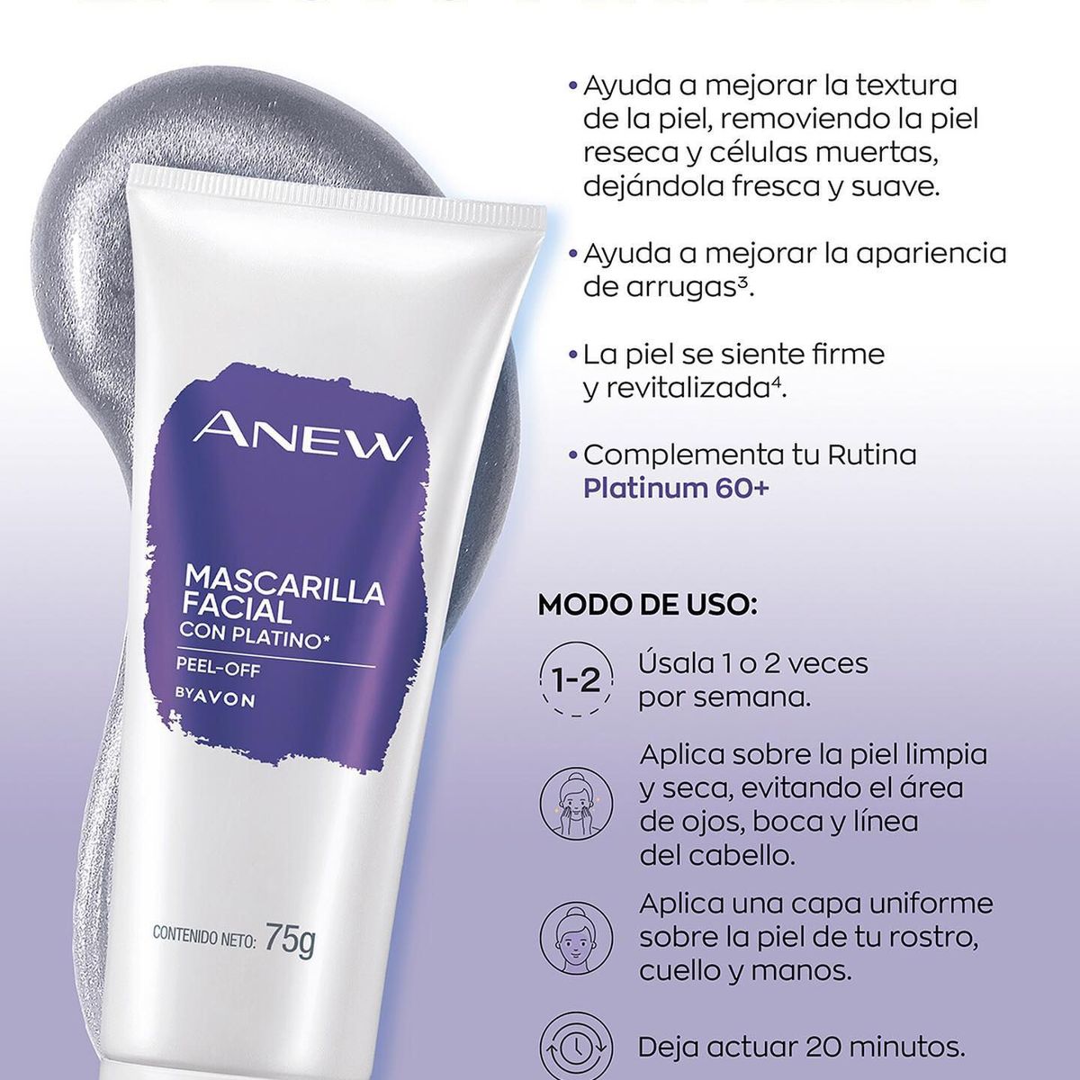 AVON - Anew Mascarilla Facial con Platino Peel-Off Platinum Avon