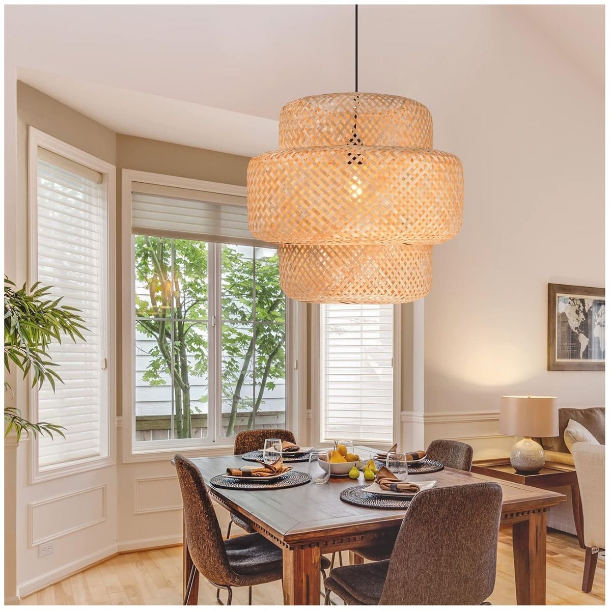 GENERICO - Lámpara de araña japonesa de bambú tejida a mano