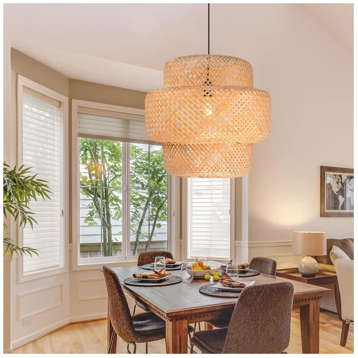 GENERICO - Lámpara de araña japonesa de bambú tejida a mano