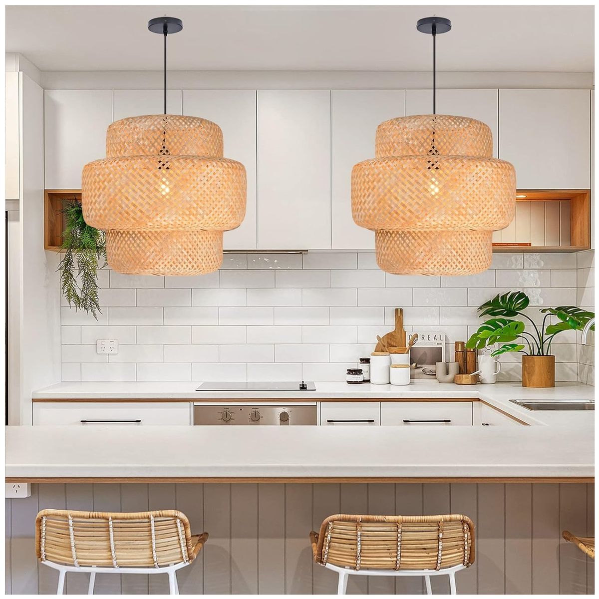 GENERICO - Lámpara de araña japonesa de bambú tejida a mano