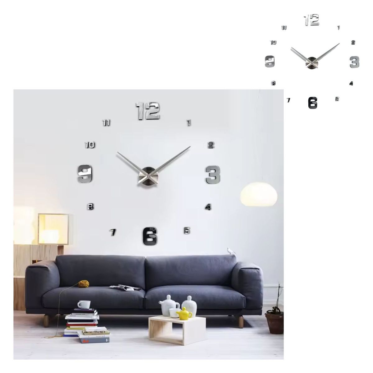 GENERICO - Reloj  Gigante Adhesivo para Pared Plata