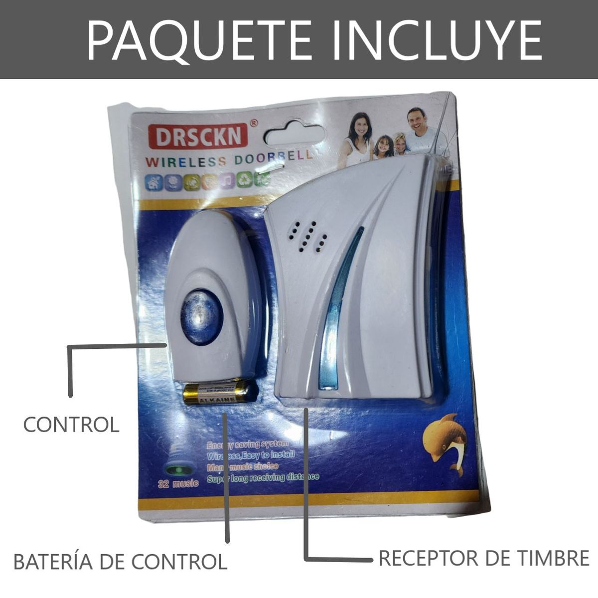 GENERICO - Timbre Inalámbrico 32 Melodías Básico - 40 metros