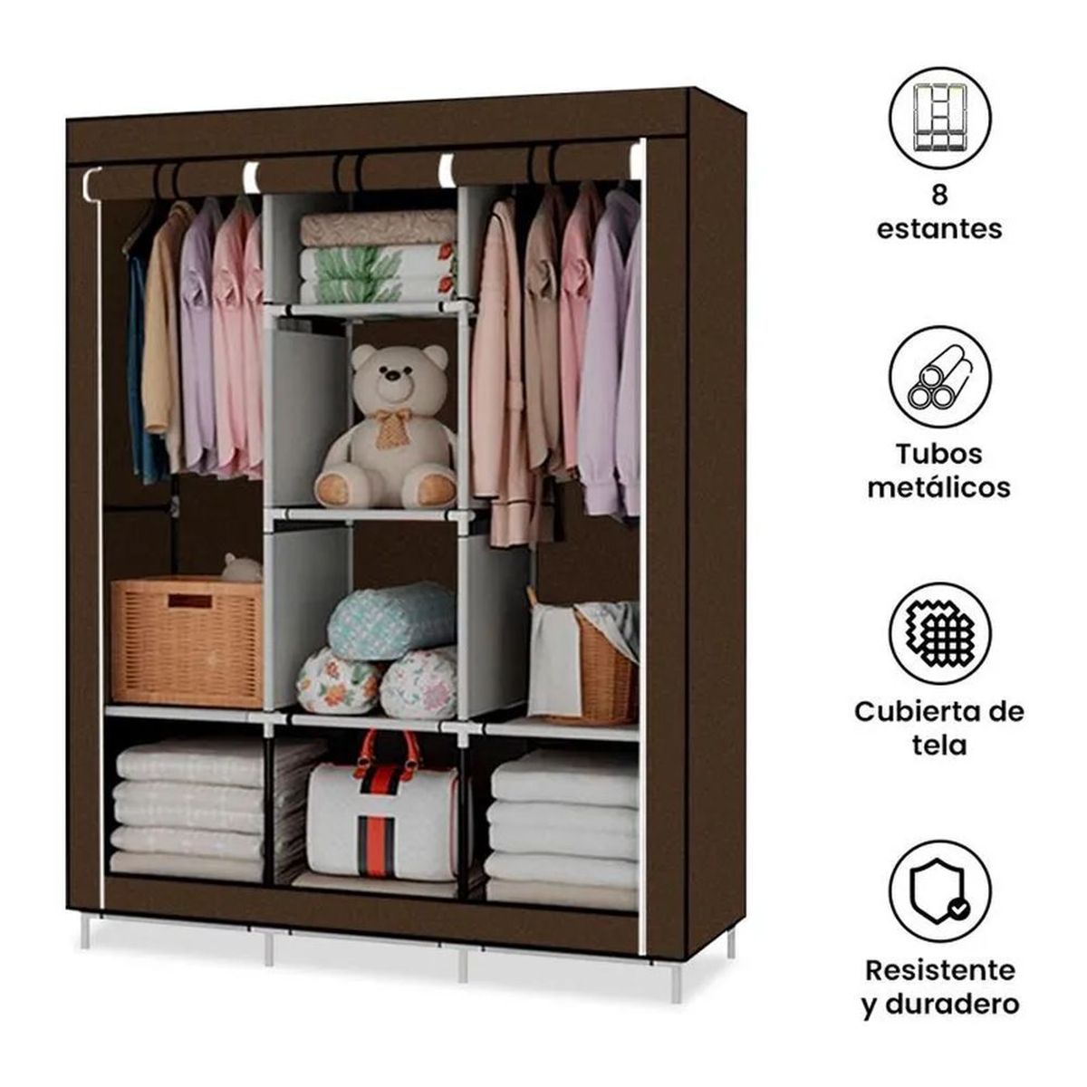 GENERICO - Ropero Organizador Armario Closet Armable 3 Cuerpos Marron