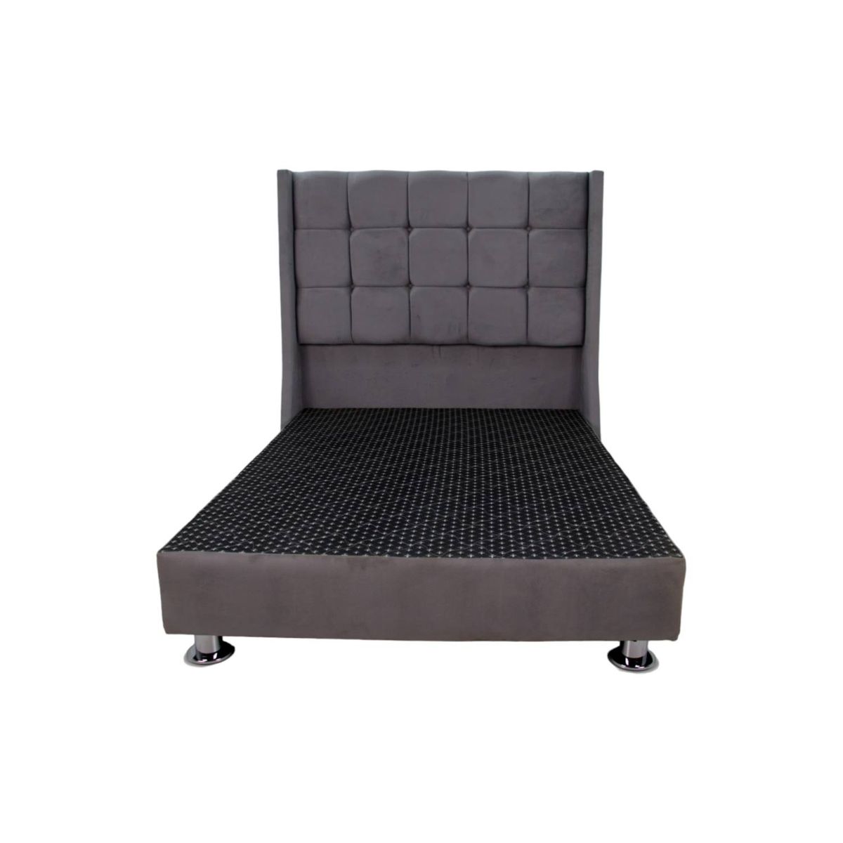 MUEBLES MACRUMO - Cama tapizada Atenas modelo elefante - Queen - color gris oscuro