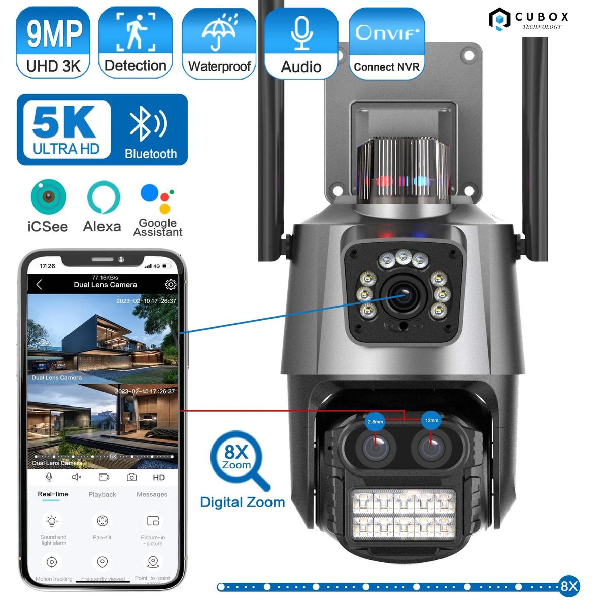 OEM - Camara de Seguridad PTZ Triple Lente 360 Zoom X 50m